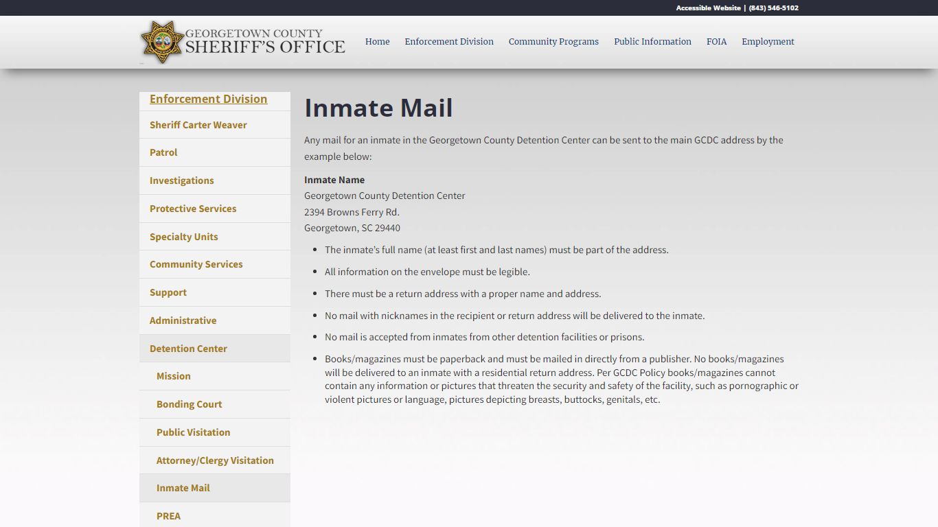 Inmate Mail - GCSheriff.org